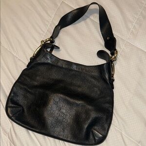 Gucci Black Leather Monogram Shoulder Bag
